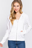 Khanomak Women's Long Sleeve Inner Brushed Zip Up Hoodie Jacket
