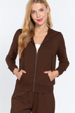 Khanomak Women's Long Sleeve Inner Brushed Zip Up Hoodie Jacket