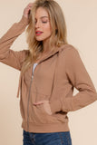 Khanomak Women's Long Sleeve Inner Brushed Zip Up Hoodie Jacket