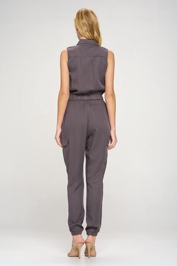 Tencel Sleeveless Jumpsuit with Cargo Pockets
