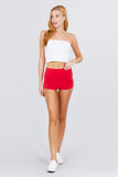 Womens-Stretch Sport Fold over Waist Yoga Short Pants