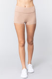 Womens-Stretch Sport Fold over Waist Yoga Short Pants