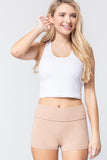 Womens-Stretch Sport Fold over Waist Yoga Short Pants