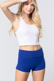 Womens-Stretch Sport Fold over Waist Yoga Short Pants