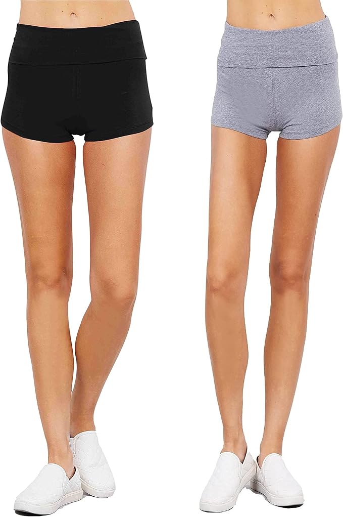Womens-Stretch Sport Fold over Waist Yoga Short Pants