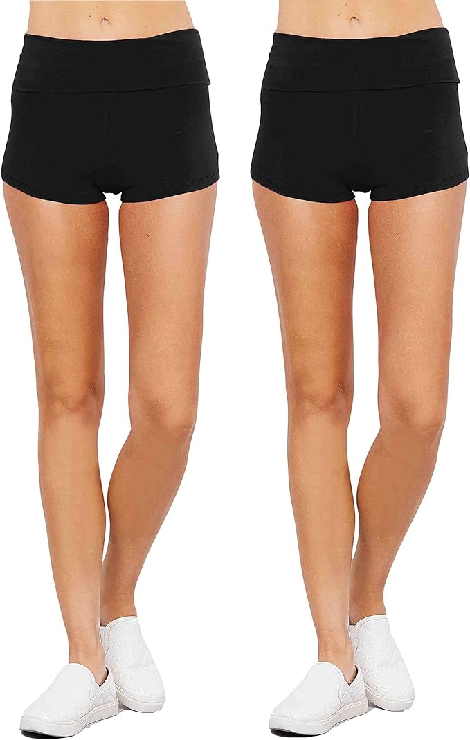 Women's Stretch Fitted Fold over Waist Yoga Shorts