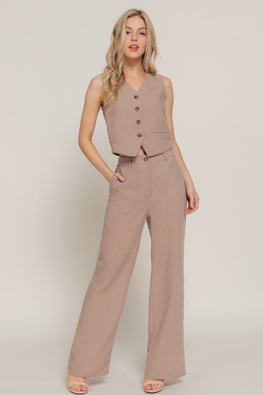 Women's Straight Leg Linen Effect Long Pants