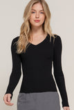 Women's Long Sleeve V-Neck Fitted Viscose Ribbed Sweater