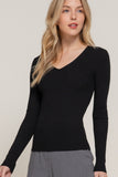 Women's Long Sleeve V-Neck Fitted Viscose Ribbed Sweater