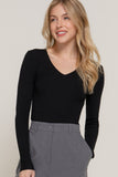 Women's Long Sleeve V-Neck Fitted Viscose Ribbed Sweater