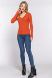 Women's Long Sleeve V-Neck Fitted Viscose Ribbed Sweater