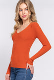 Women's Long Sleeve V-Neck Fitted Viscose Ribbed Sweater