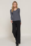 Women's Long Sleeve V-Neck Fitted Viscose Ribbed Sweater