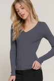 Women's Long Sleeve V-Neck Fitted Viscose Ribbed Sweater