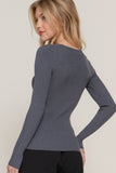 Women's Long Sleeve V-Neck Fitted Viscose Ribbed Sweater