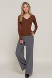 Women's Long Sleeve V-Neck Fitted Viscose Ribbed Sweater