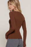 Women's Long Sleeve V-Neck Fitted Viscose Ribbed Sweater