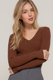 Women's Long Sleeve V-Neck Fitted Viscose Ribbed Sweater