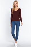 Women's Long Sleeve V-Neck Fitted Viscose Ribbed Sweater