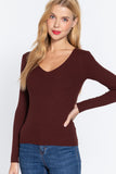 Women's Long Sleeve V-Neck Fitted Viscose Ribbed Sweater