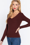 Women's Long Sleeve V-Neck Fitted Viscose Ribbed Sweater