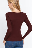 Women's Long Sleeve V-Neck Fitted Viscose Ribbed Sweater