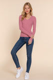 Women's Long Sleeve V-Neck Fitted Viscose Ribbed Sweater