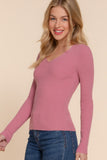 Women's Long Sleeve V-Neck Fitted Viscose Ribbed Sweater