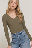 Women's Long Sleeve V-Neck Fitted Viscose Ribbed Sweater