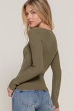 Women's Long Sleeve V-Neck Fitted Viscose Ribbed Sweater