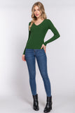 Women's Long Sleeve V-Neck Fitted Viscose Ribbed Sweater