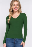 Women's Long Sleeve V-Neck Fitted Viscose Ribbed Sweater