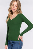 Women's Long Sleeve V-Neck Fitted Viscose Ribbed Sweater