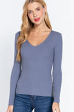 Women's Long Sleeve V-Neck Fitted Viscose Ribbed Sweater