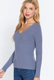 Women's Long Sleeve V-Neck Fitted Viscose Ribbed Sweater