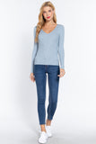 Women's Long Sleeve V-Neck Fitted Viscose Ribbed Sweater