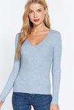 Women's Long Sleeve V-Neck Fitted Viscose Ribbed Sweater