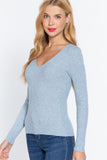 Women's Long Sleeve V-Neck Fitted Viscose Ribbed Sweater