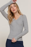 Women's Long Sleeve V-Neck Fitted Viscose Ribbed Sweater