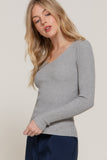 Women's Long Sleeve V-Neck Fitted Viscose Ribbed Sweater