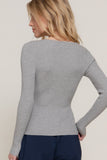 Women's Long Sleeve V-Neck Fitted Viscose Ribbed Sweater