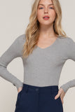 Women's Long Sleeve V-Neck Fitted Viscose Ribbed Sweater