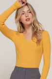 Women's Long Sleeve V-Neck Fitted Viscose Ribbed Sweater