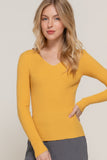 Women's Long Sleeve V-Neck Fitted Viscose Ribbed Sweater