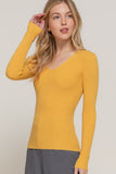 Women's Long Sleeve V-Neck Fitted Viscose Ribbed Sweater