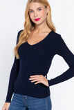 Women's Long Sleeve V-Neck Fitted Viscose Ribbed Sweater