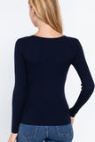 Women's Long Sleeve V-Neck Fitted Viscose Ribbed Sweater