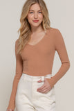 Women's Long Sleeve V-Neck Fitted Viscose Ribbed Sweater