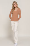 Women's Long Sleeve V-Neck Fitted Viscose Ribbed Sweater