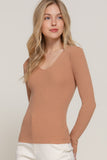 Women's Long Sleeve V-Neck Fitted Viscose Ribbed Sweater